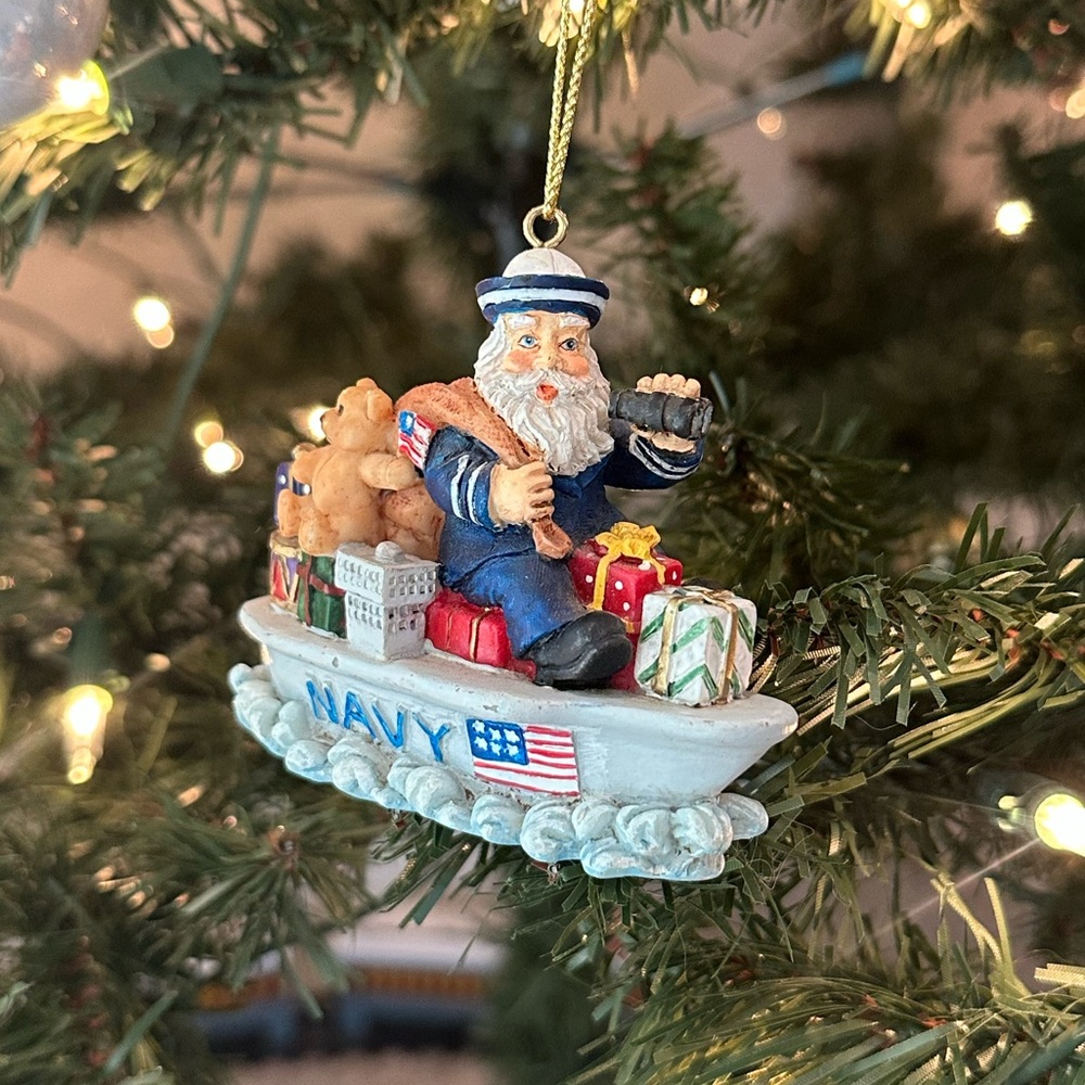 Kurt Adler Navy Santa Ornament with Blue and Red Accents